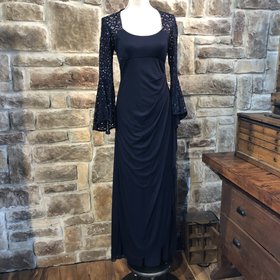 Xscape Navy Bell Sleeve Gown