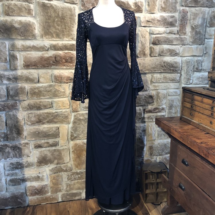 Xscape Navy Bell Sleeve Gown