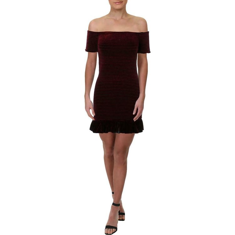 Aqua Burgundy Smocked Velvet Cocktail Dress, Size L