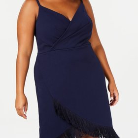 Betsey Johnson Navy Blue Fringe Wrap Dress, Size 20W