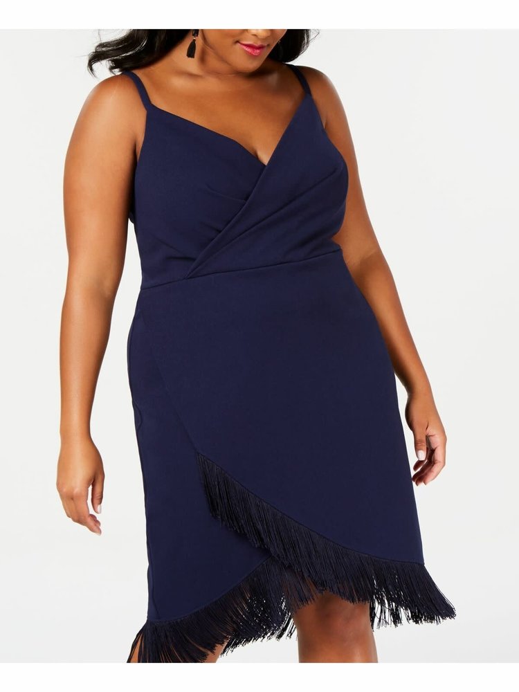 Betsey Johnson Navy Blue Fringe Wrap Dress, Size 20W