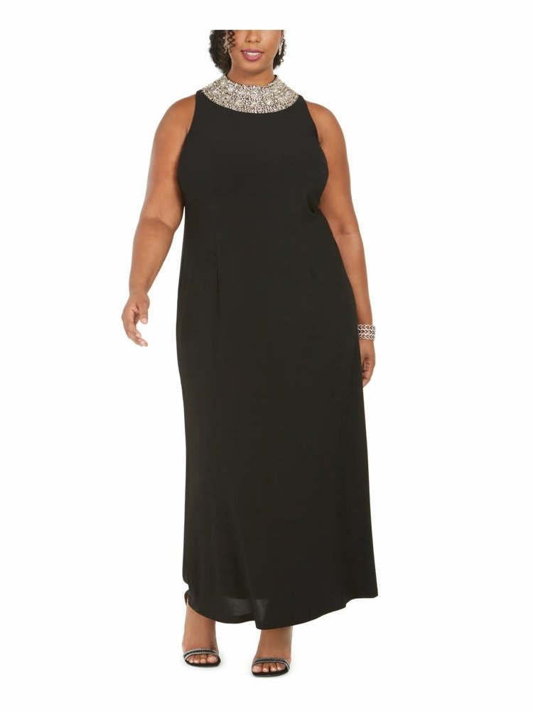 SLNY Black Gown with Jeweled Neckline, Size 20W
