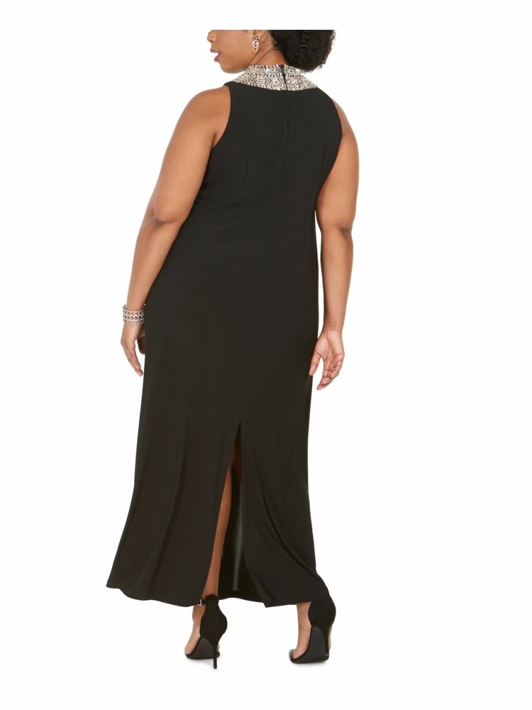 SLNY Black Gown with Jeweled Neckline, Size 20W