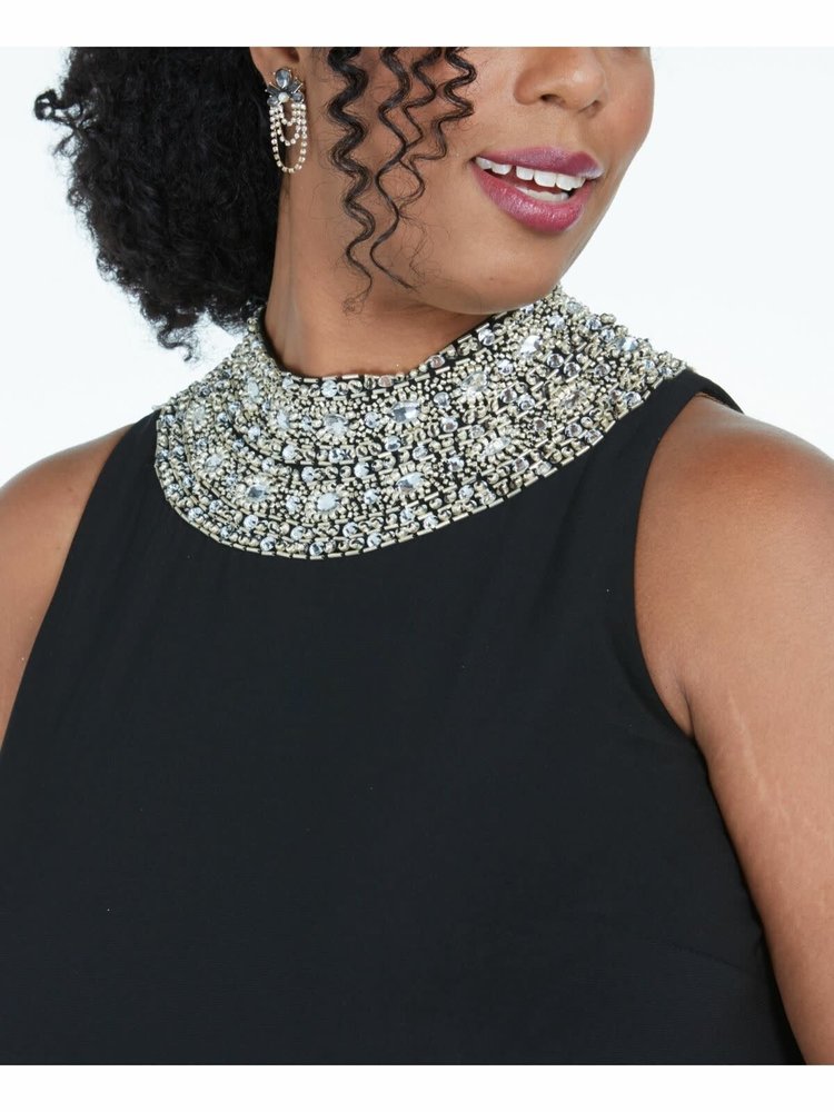SLNY Black Gown with Jeweled Neckline, Size 20W