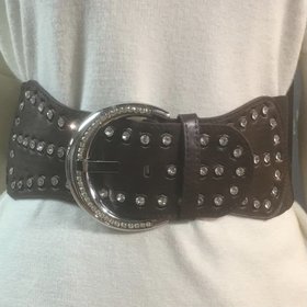 Brown Stretchy Crystal Buckle Belt