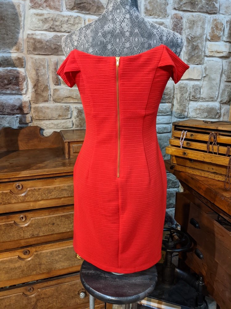 Teeze Me Red Off-Shoulder Sheath Dress, Size 11/12