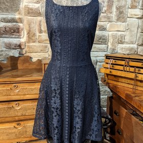 City Studio Dark Blue Lace Dress with Tie Back