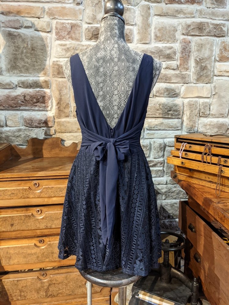 City Studio Dark Blue Lace Dress with Tie Back