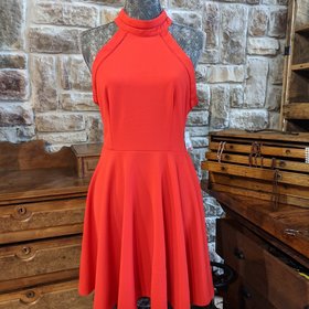 B Darlin Red Flirty Halter Dress with Keyhole Back