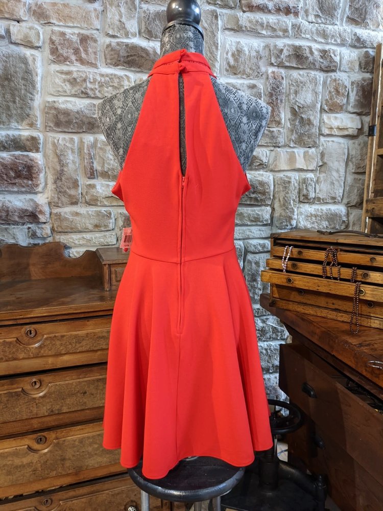 B Darlin Red Flirty Halter Dress with Keyhole Back