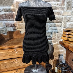 Aqua Black Smocked Velvet Cocktail Dress, Size L
