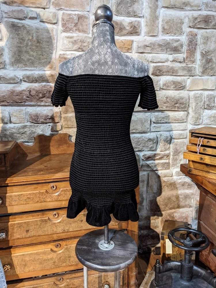 Aqua Black Smocked Velvet Cocktail Dress, Size L