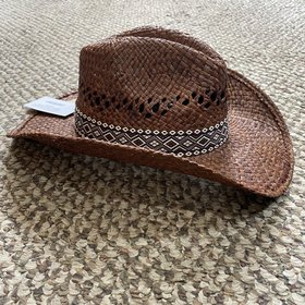 Twister Brown Twister Raffia Hat with Diamond Ribbon Band