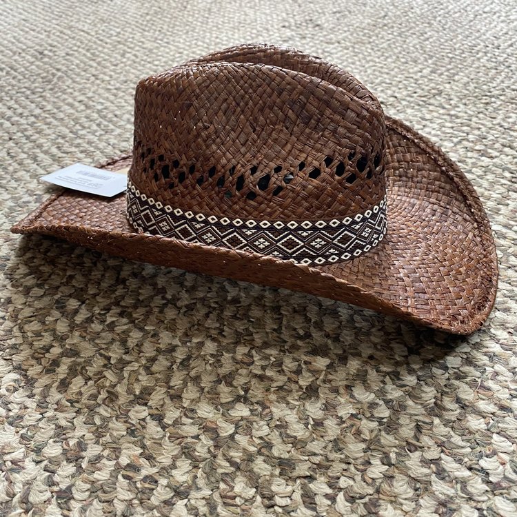 Twister Brown Twister Raffia Hat with Diamond Ribbon Band