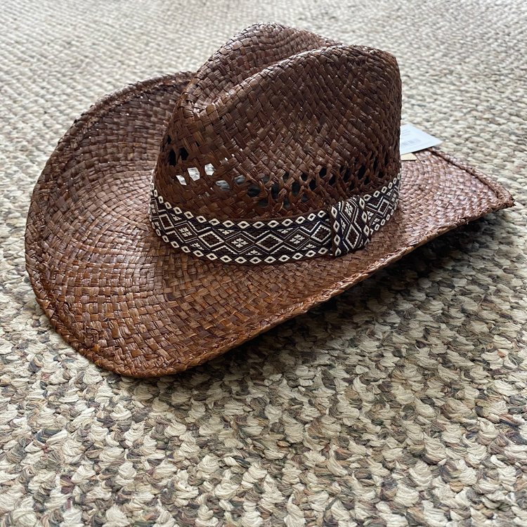 Twister Brown Twister Raffia Hat with Diamond Ribbon Band