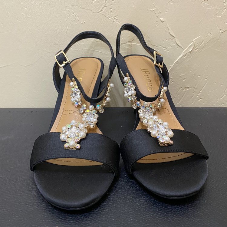 Black Dress Heels with Crystal Applique, Size 6.5