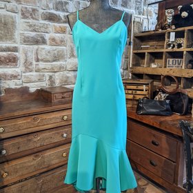 Bardot Green Sheath w/Asymmetrical Hem, Size 10