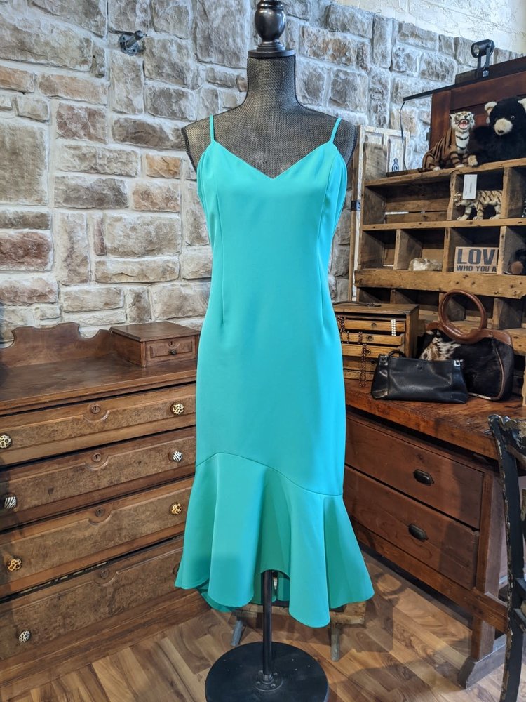 Bardot Green Sheath w/Asymmetrical Hem, Size 10