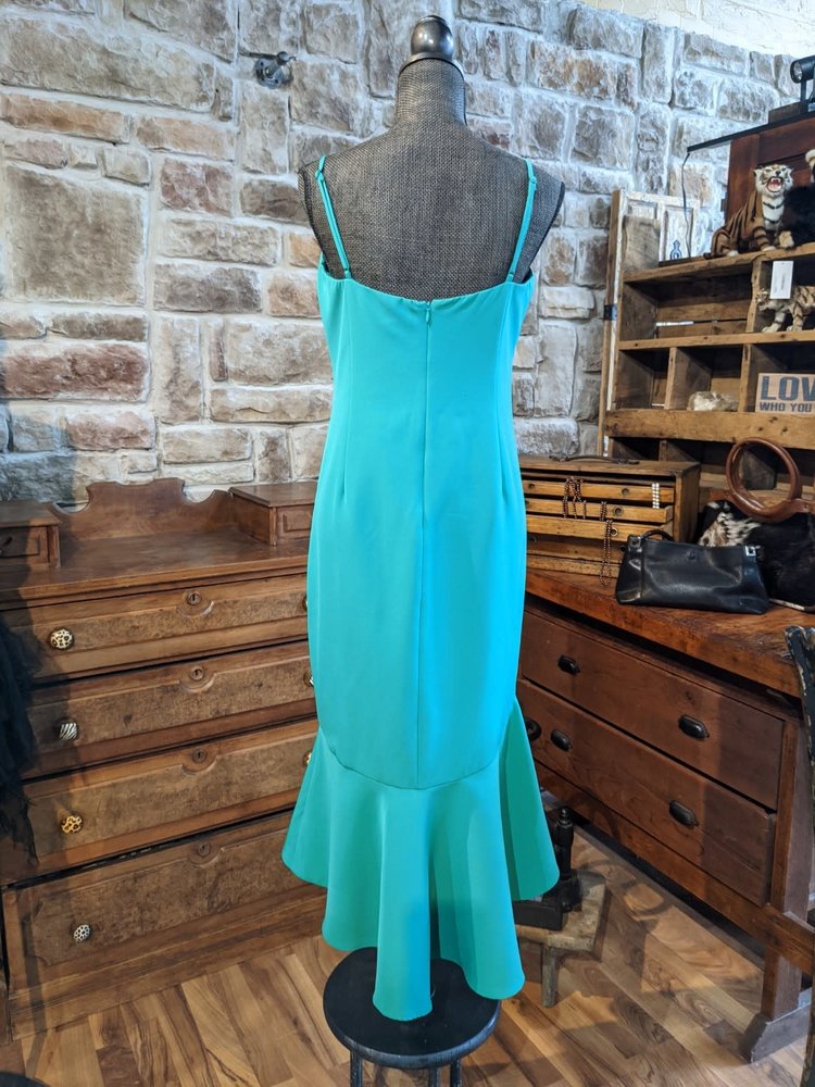 Bardot Green Sheath w/Asymmetrical Hem, Size 10