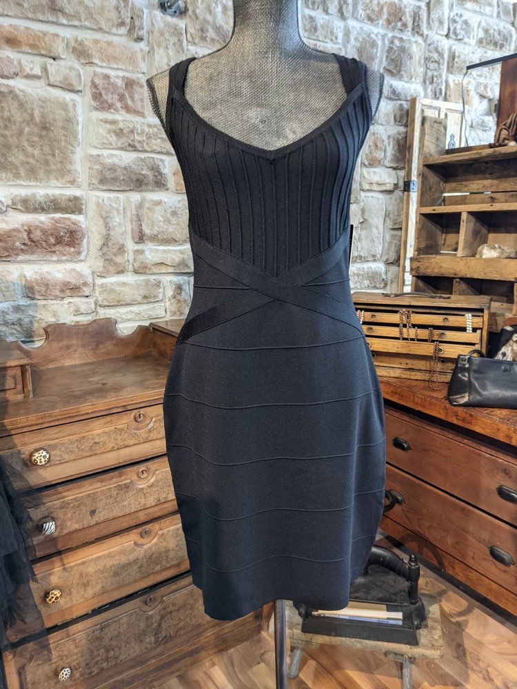 Guess Black Knit Bodycon Cocktail Dress, Size 16