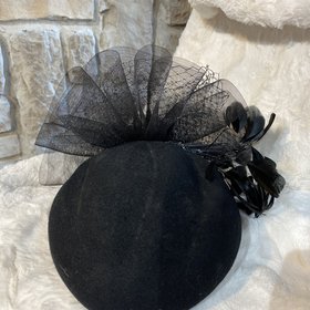 Black Vintage Wool and Feathers Fascinator