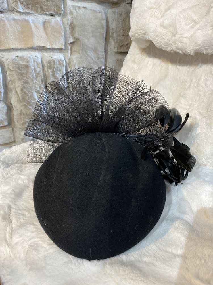Black Vintage Wool and Feathers Fascinator
