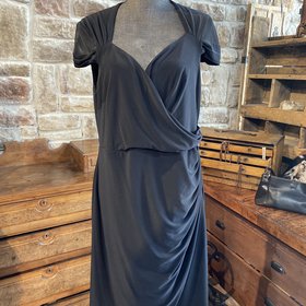 Ralph Lauren Black Ruched V Neck Dress, Size 18