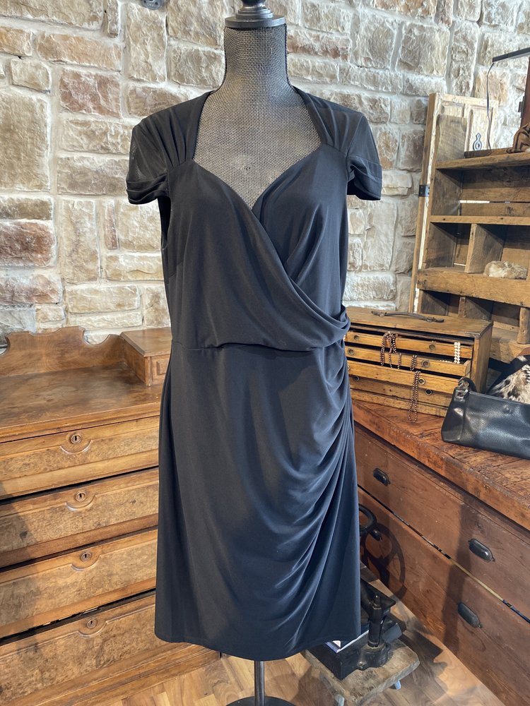 Ralph Lauren Black Ruched V Neck Dress, Size 18