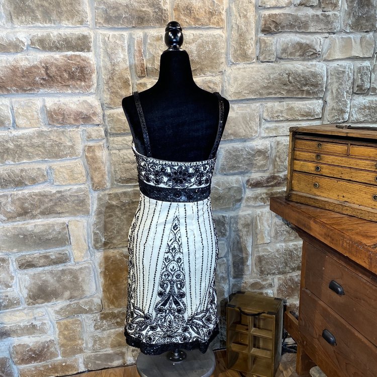 Sue Wong Black and Ivory Beaded Art Deco Dress
