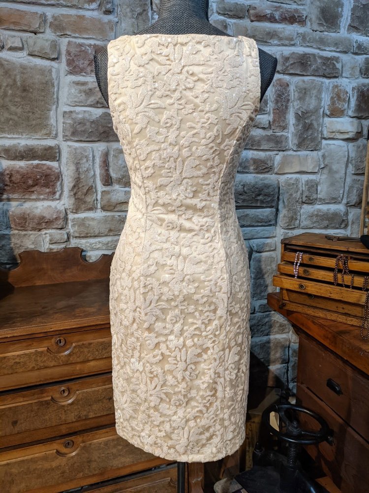 Sue Wong Champagne Sequin Cocktail Dress, Size 2