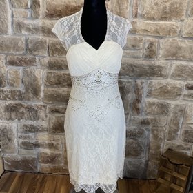 Sue Wong Ivory Lace Beaded Bridal Dress with Illusion