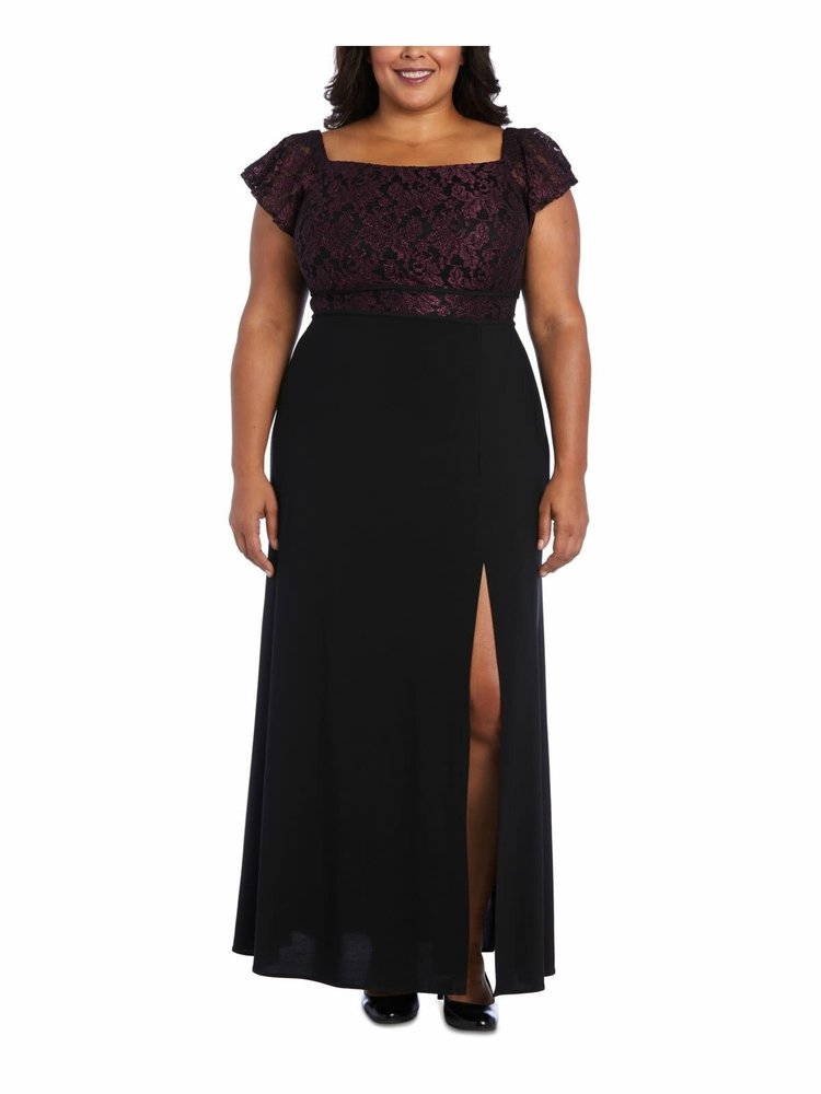 Nightway Burgundy and Black Cap Sleeve Sheath Gown, Size 20W