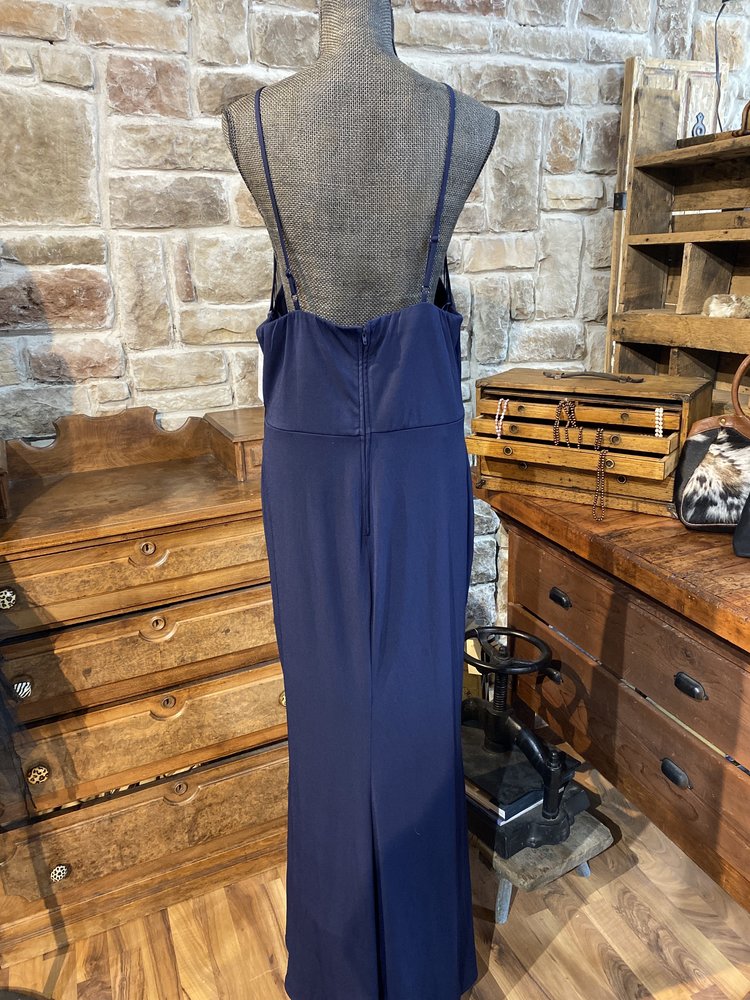 City Studio Navy Illusion Gown with Side Slit, Size 22W