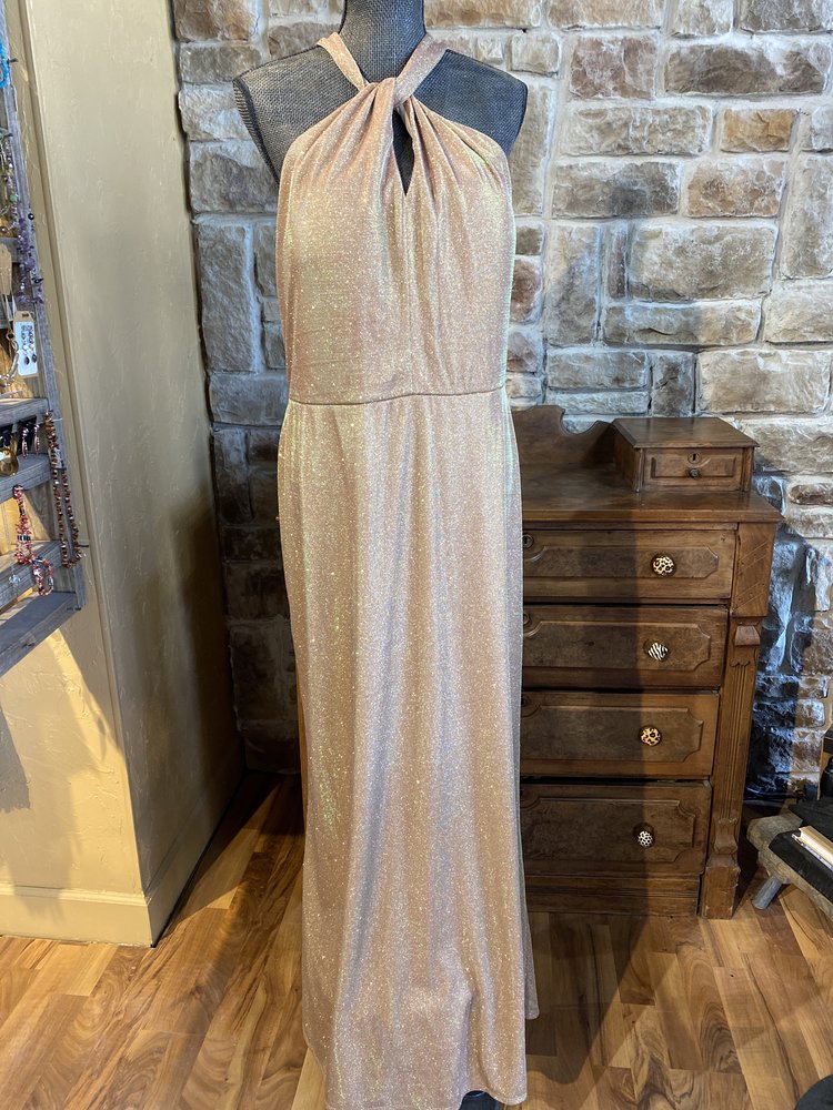 City Studio Gold Twist Halter Gown, Size 22W