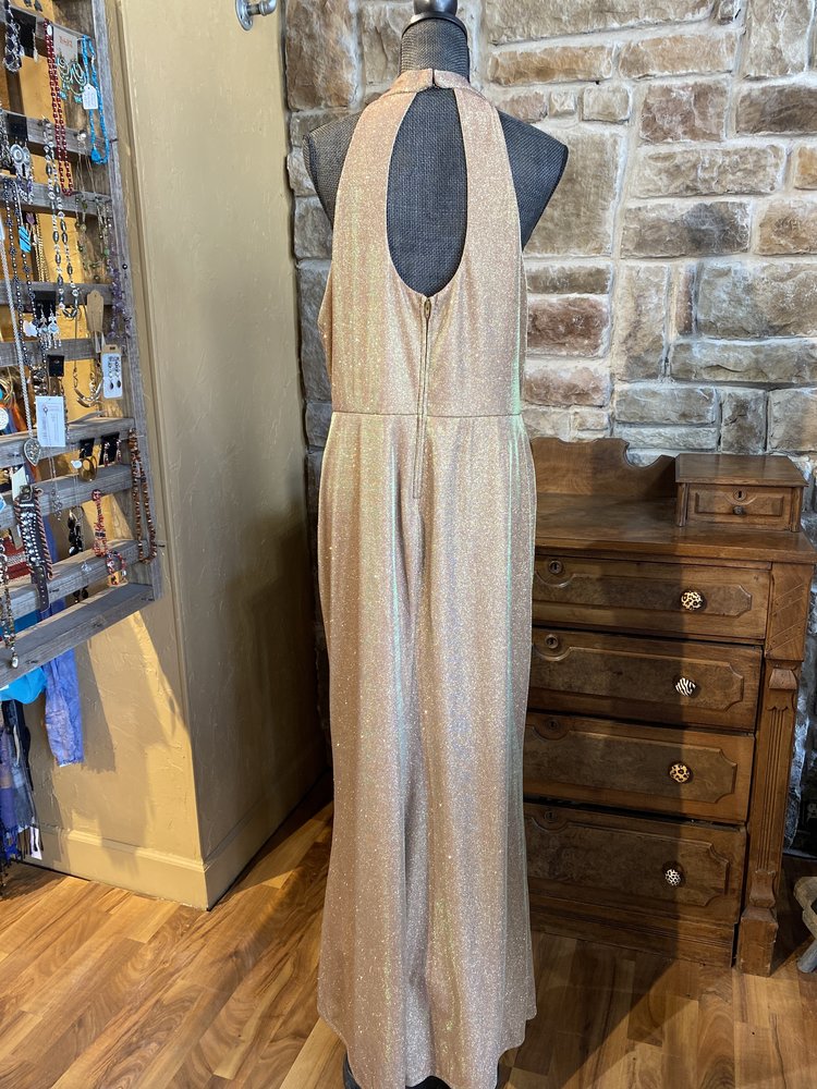 City Studio Gold Twist Halter Gown, Size 22W