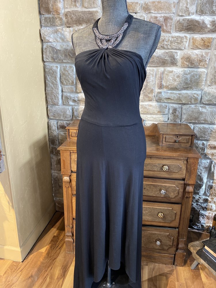 Black Halter Embellished Dress, Size S