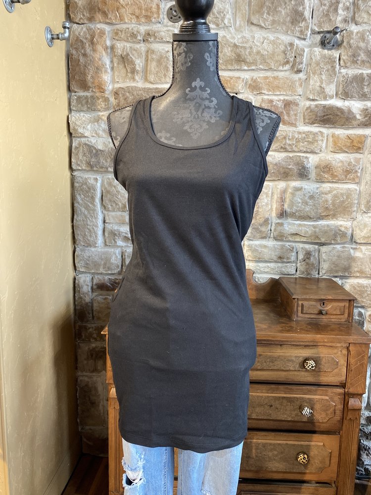 Black Cotton Tank with Shelf Bra