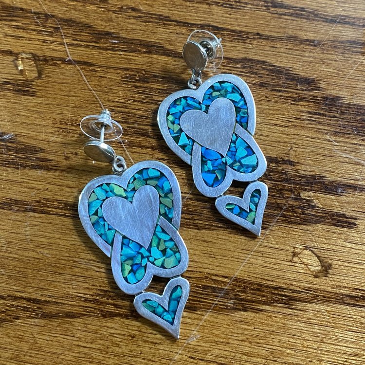 Handmade Turquoise Inlay Sterling Silver Earrings