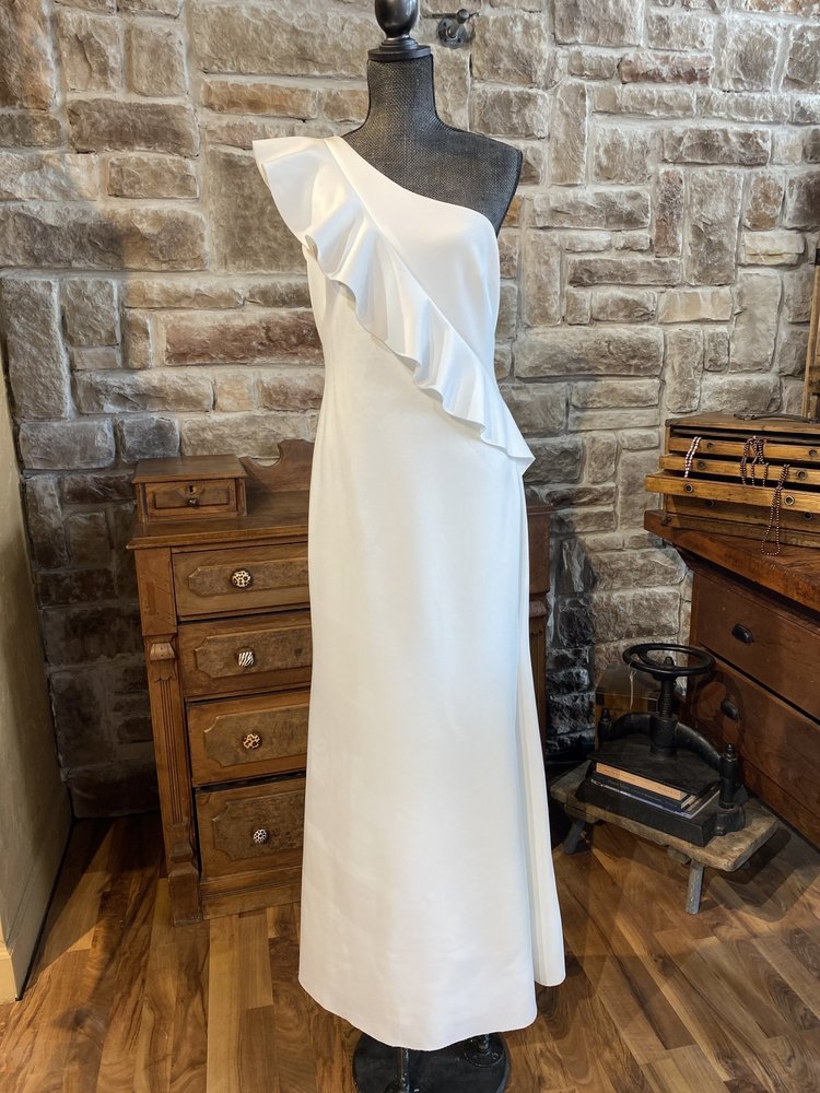 Jessica Howard Ivory Ruffled Scuba Gown, Size 12