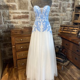 Blondie Nites White Gown with Light Blue Embroidery, Size 5