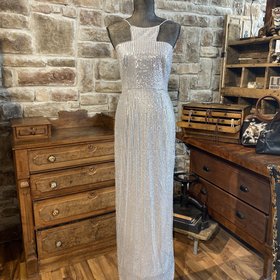 Adrianna Papell Silver Sequin Halter Gown, Size 10