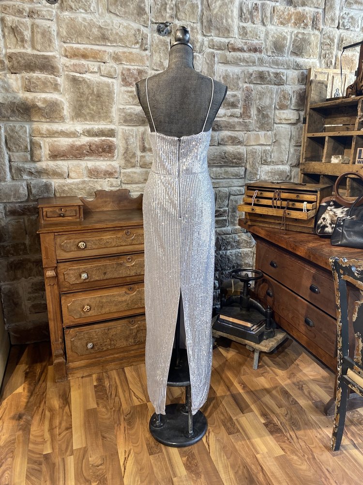 Adrianna Papell Silver Sequin Halter Gown, Size 10