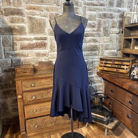 Xscape Navy Asymmetric Ruffled Cocktail Dress, Size 10