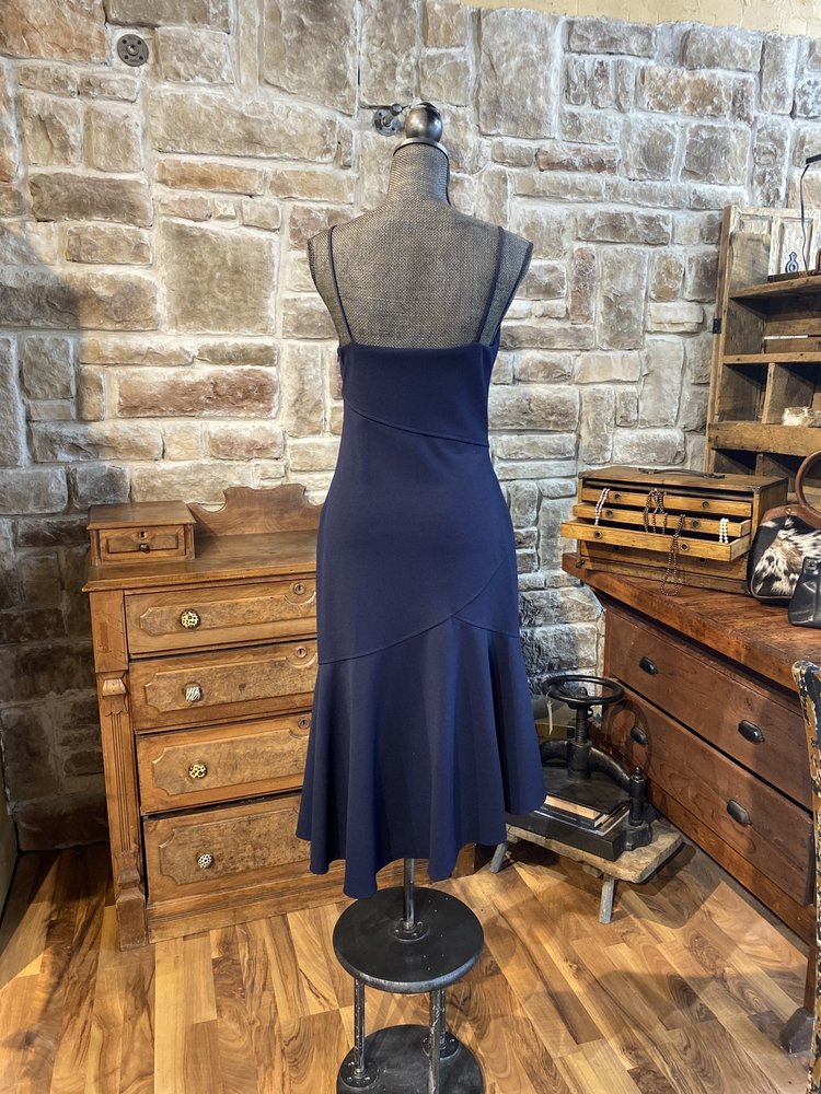 Xscape Navy Asymmetric Ruffled Cocktail Dress, Size 10