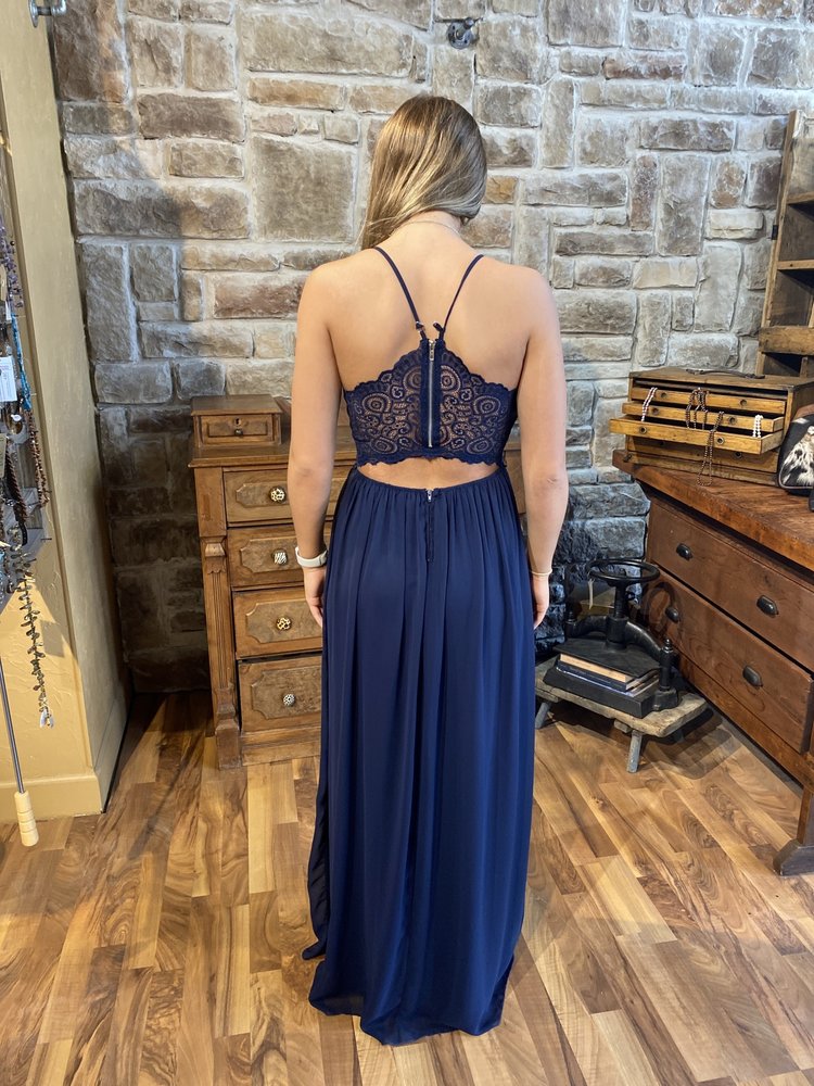 Honey and Rosie Navy Gown with Shimmer Bodice, Size S