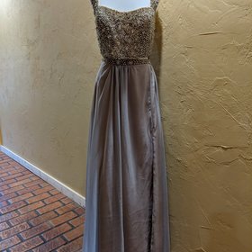 Terani Couture Silver Rhinestone Encrusted Two Piece Gown, Size 14