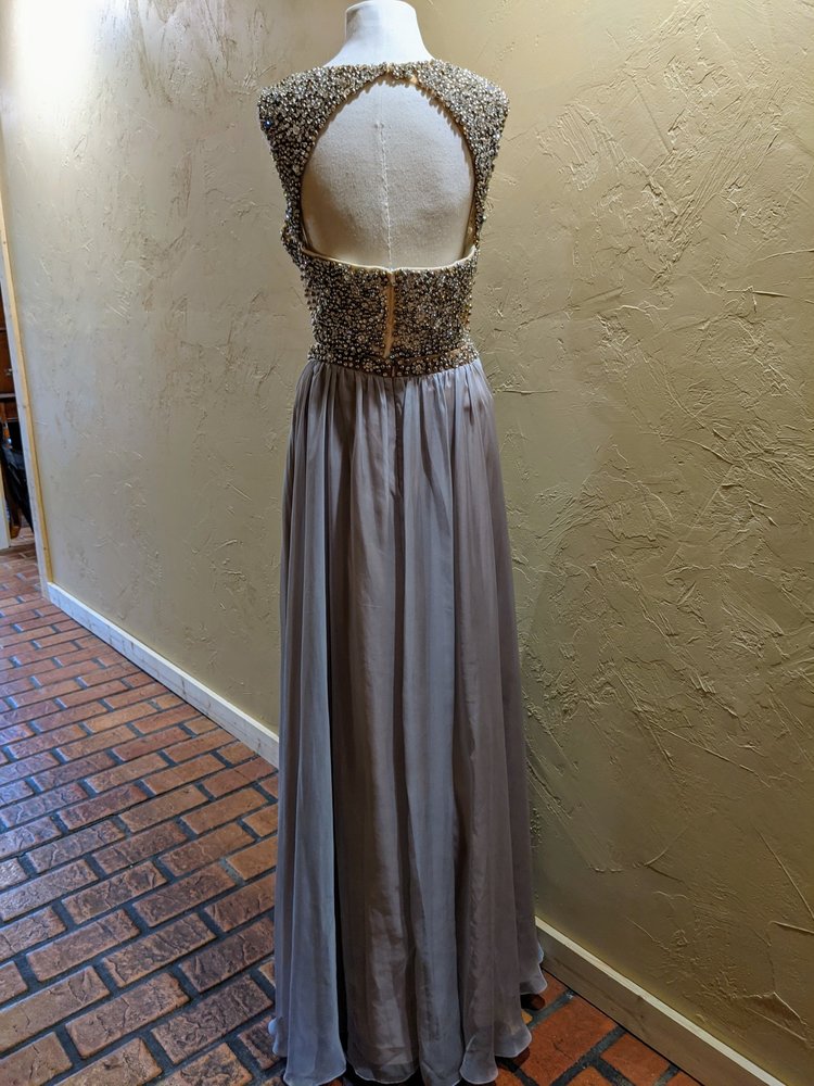 Terani Couture Silver Rhinestone Encrusted Two Piece Gown, Size 14