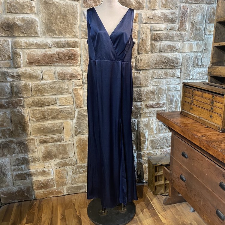 Adrianna Papell Blue Hammered Satin Gown