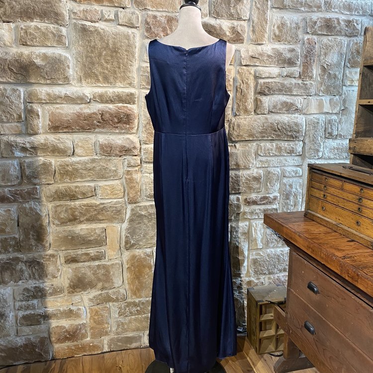 Adrianna Papell Blue Hammered Satin Gown
