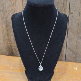 Silver Crystal Teardrop Solitaire Necklace